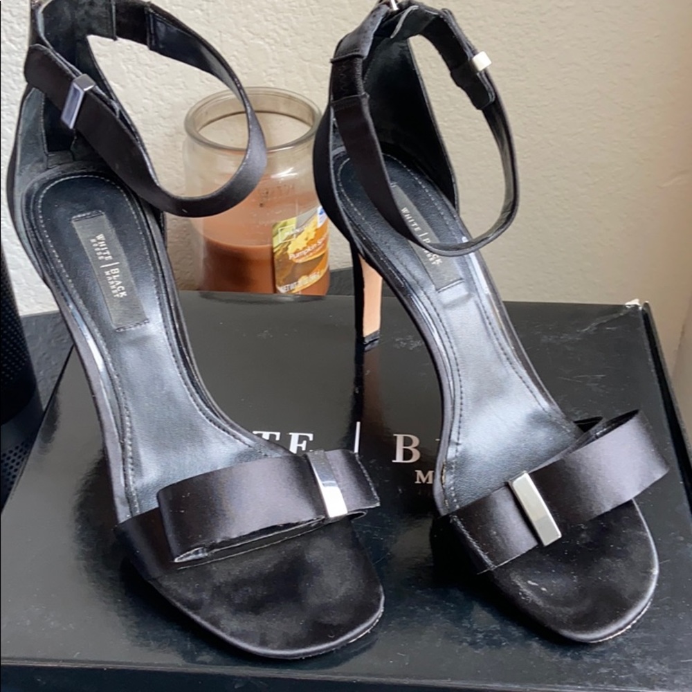 Black satin high heel sandals size 10 WHBM